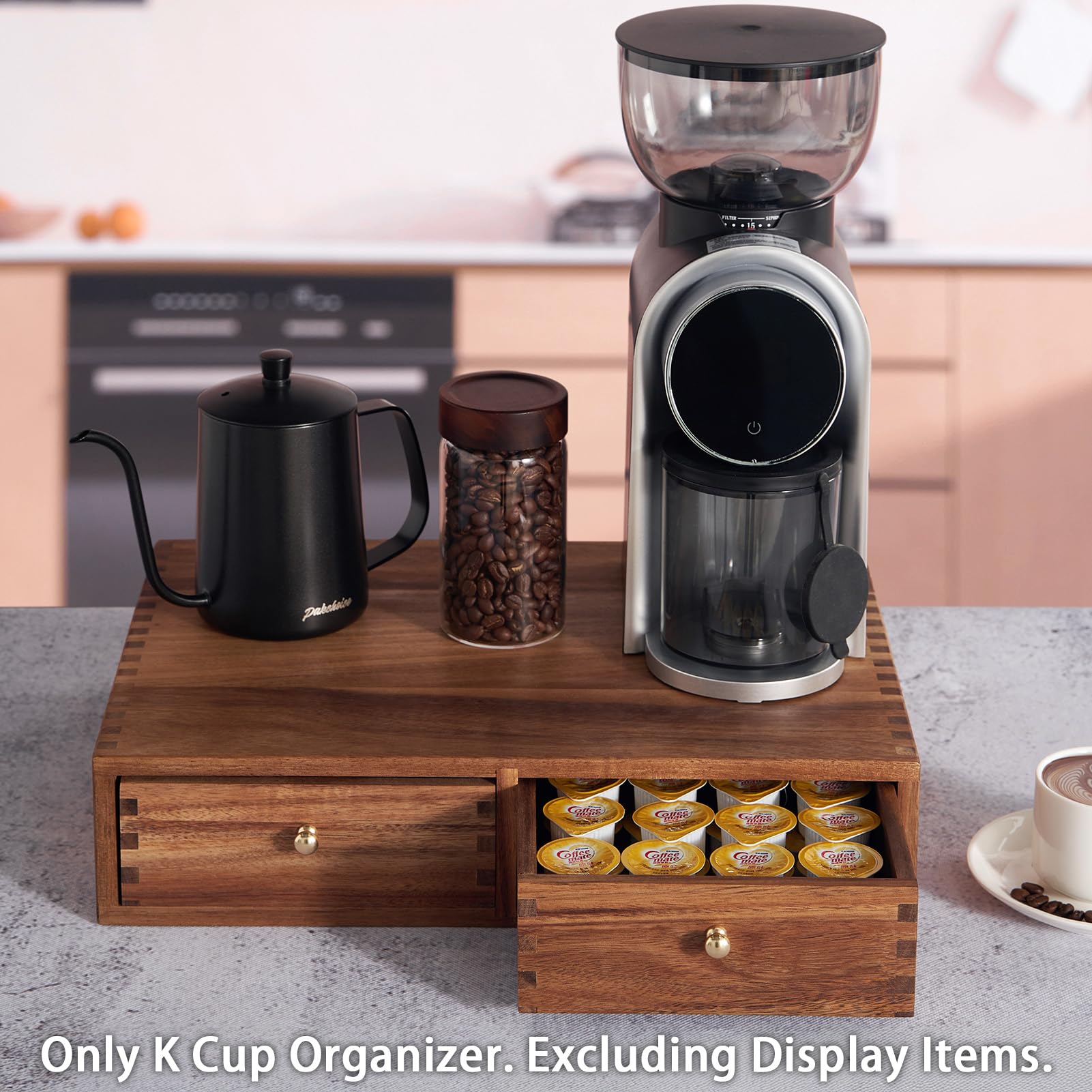Drawer holds up to 30 K-Cup pods beneath coffee maker