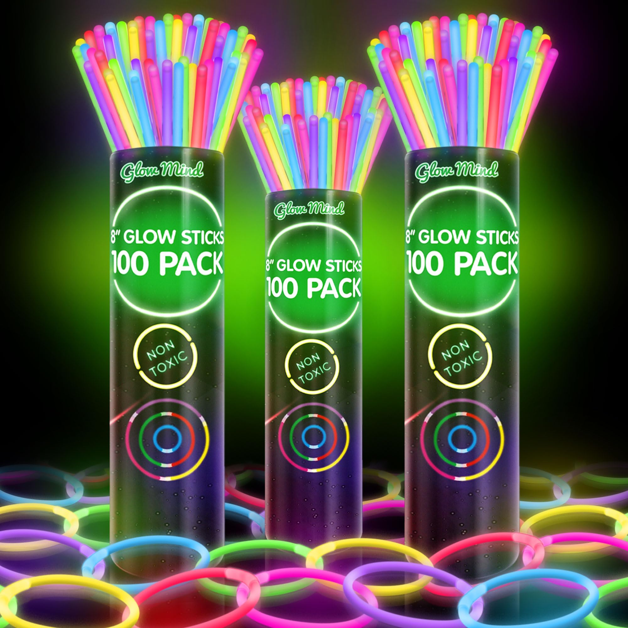 300 glow sticks bulk party pack 8 inch size