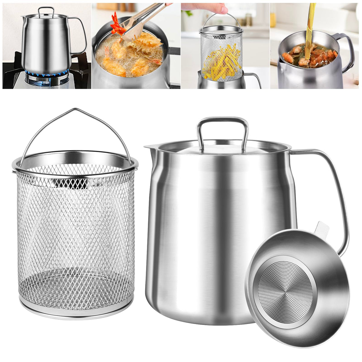 304 stainless steel oil filter pot with lid and handle