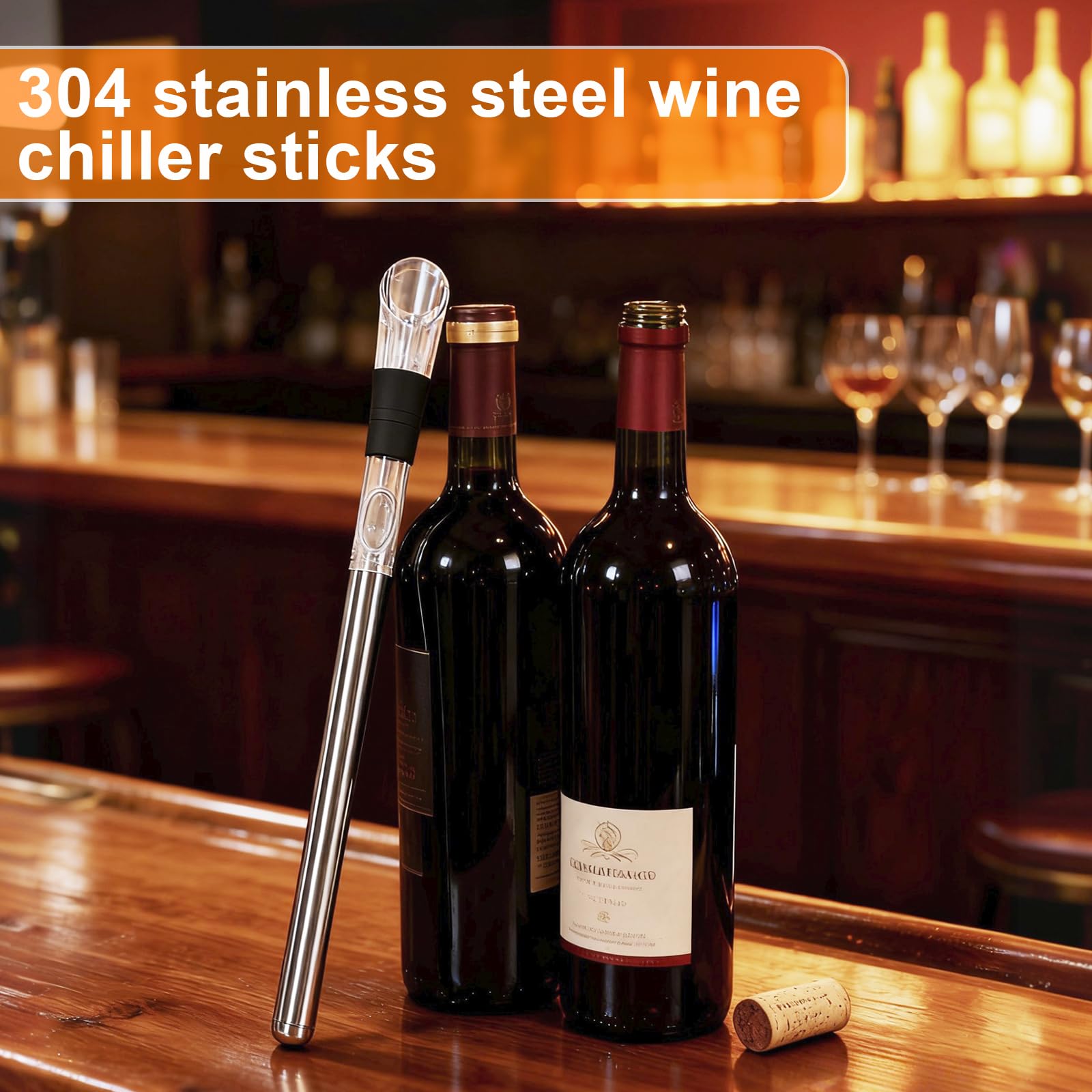 Wine bottle refrigeration rod with drip-free outlet