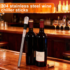 Wine bottle refrigeration rod with drip-free outlet