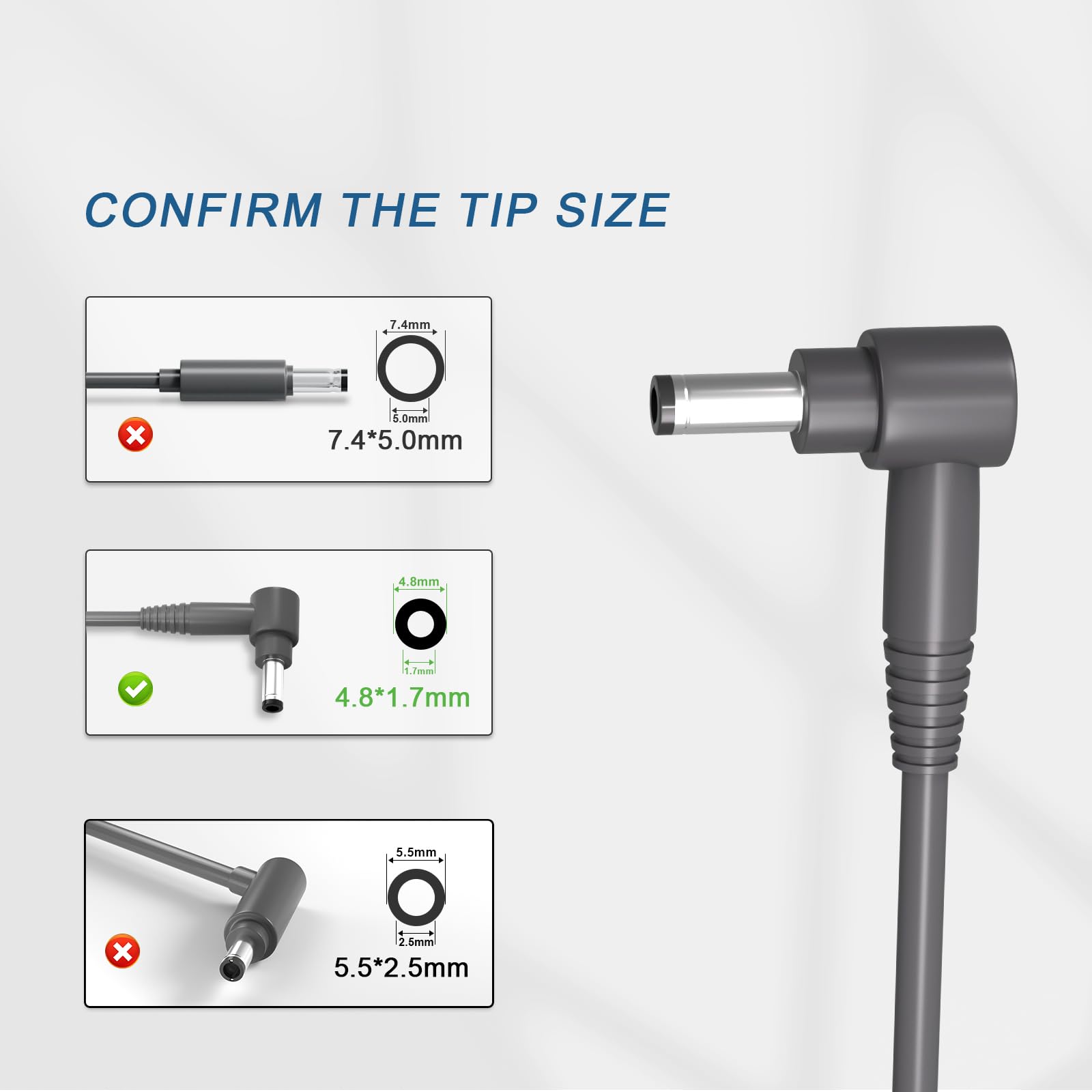 DC 4.8 x 1.7mm connector on the charger
