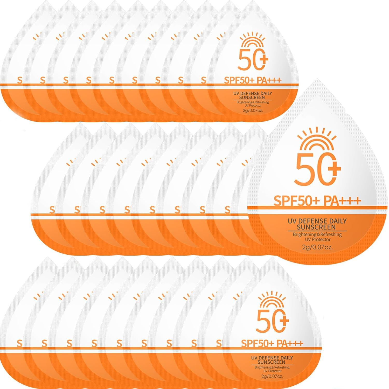 30Pcs Mini Sunscreen SPF 50+ travel packets for face and body