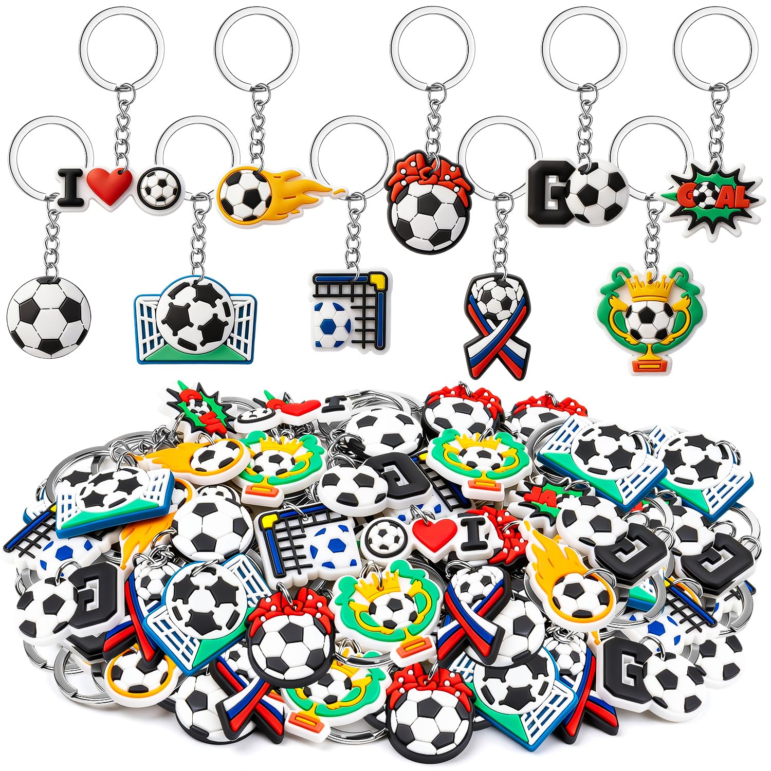 bulk 30 soccer keychains in 10 styles