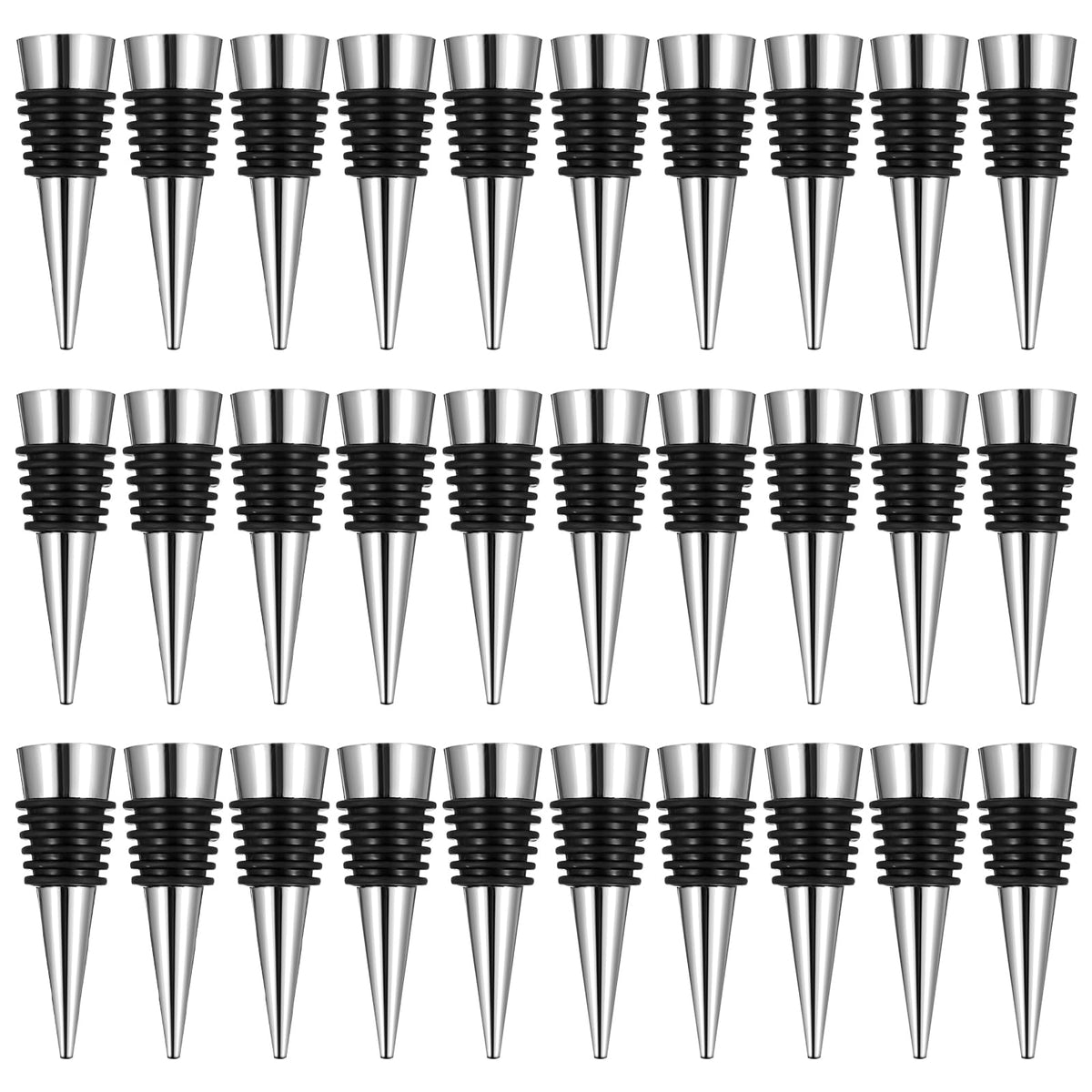 30 piece wine bottle stopper set kit in silver