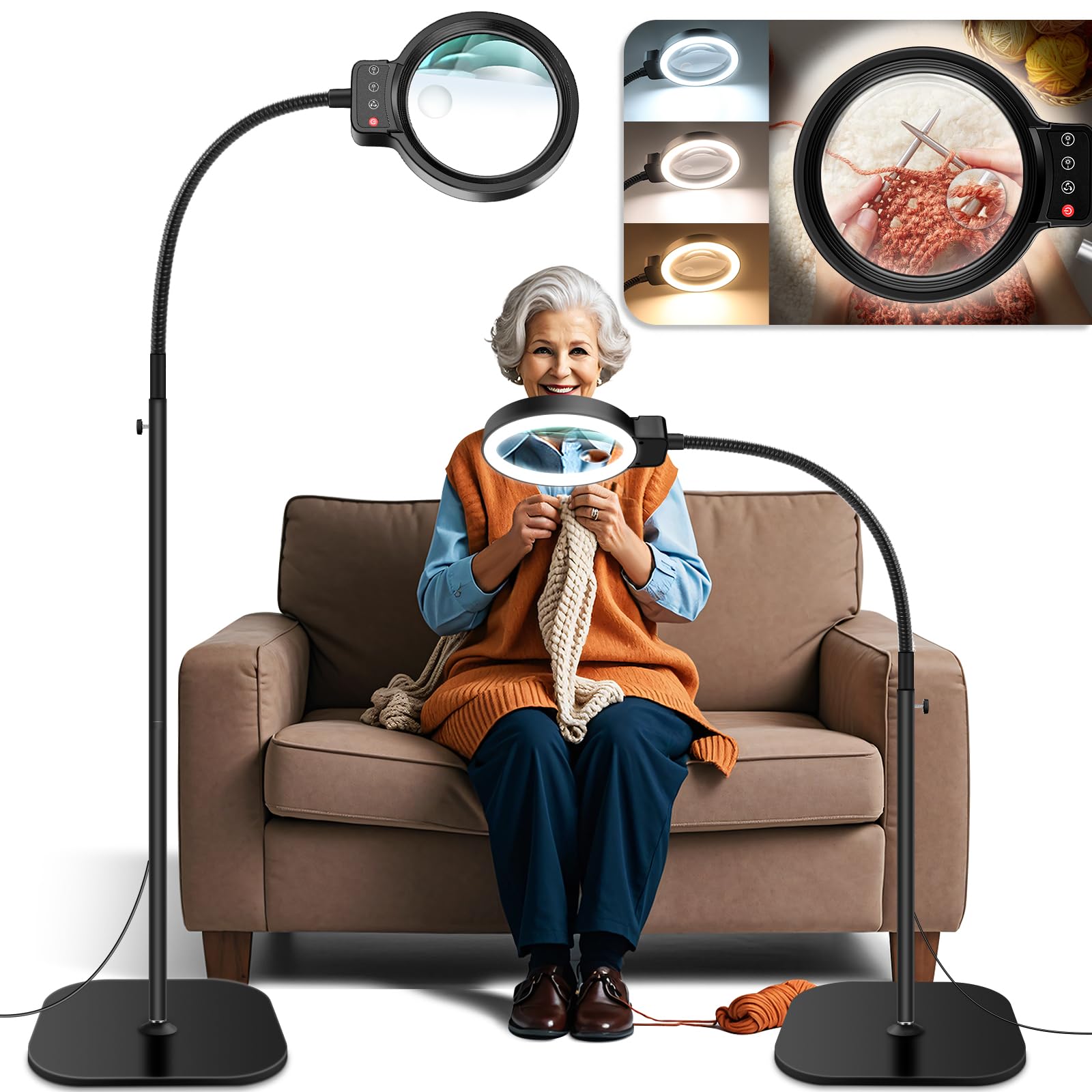 30X 10X Large Floor Magnifying Glass with Light and Stand base and LED lights