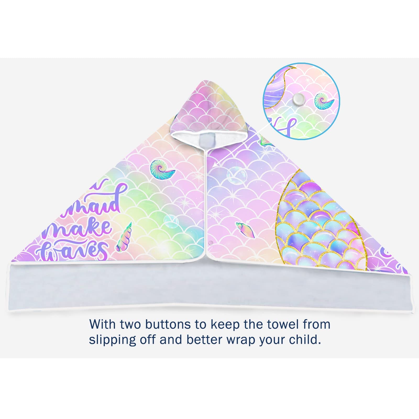 30x50 microfiber mermaid towel with hood for kids