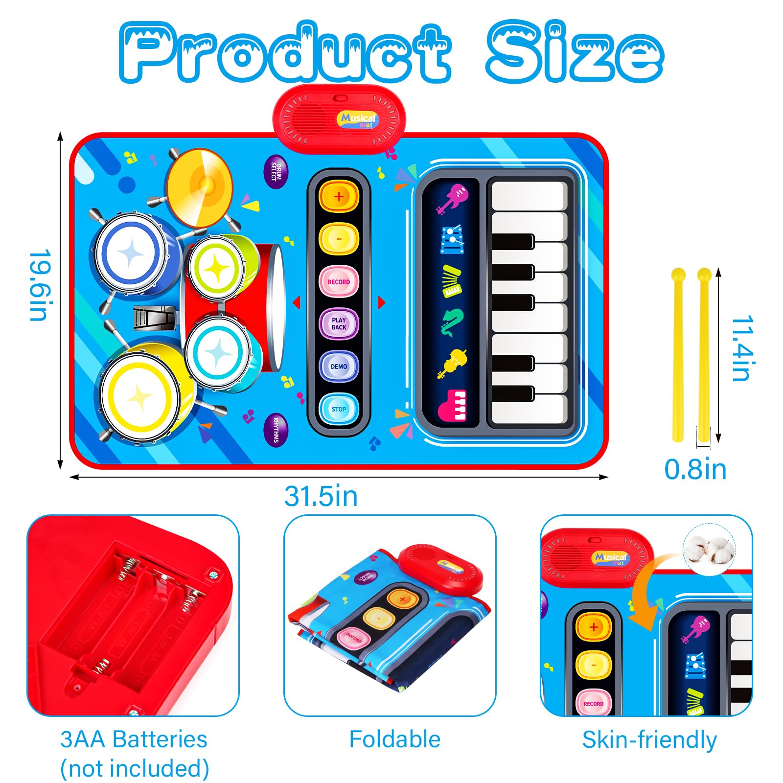 Mat size 31.5 by 19.6 inches for toddlers