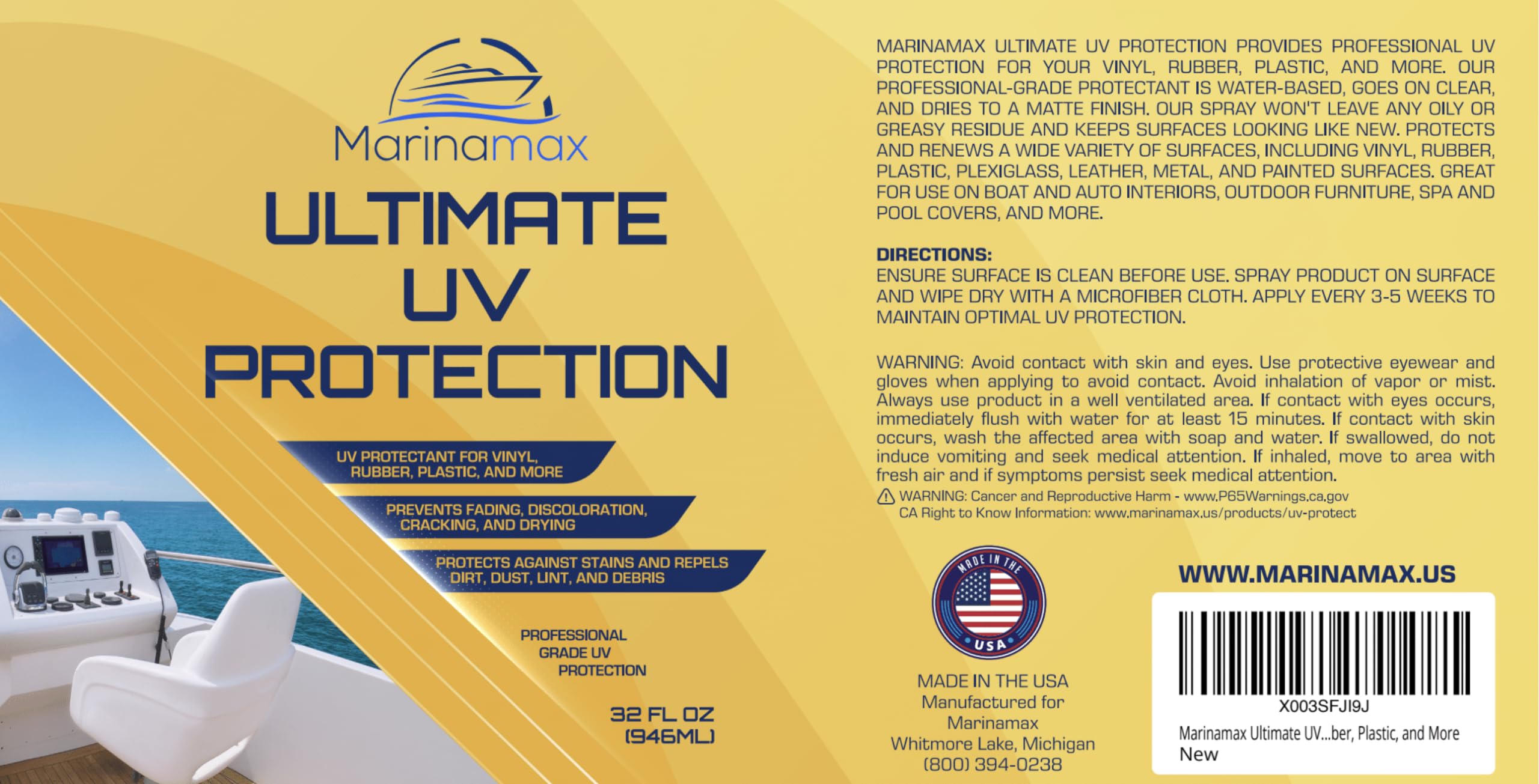 Boat interior protection with Marinamax UV spray