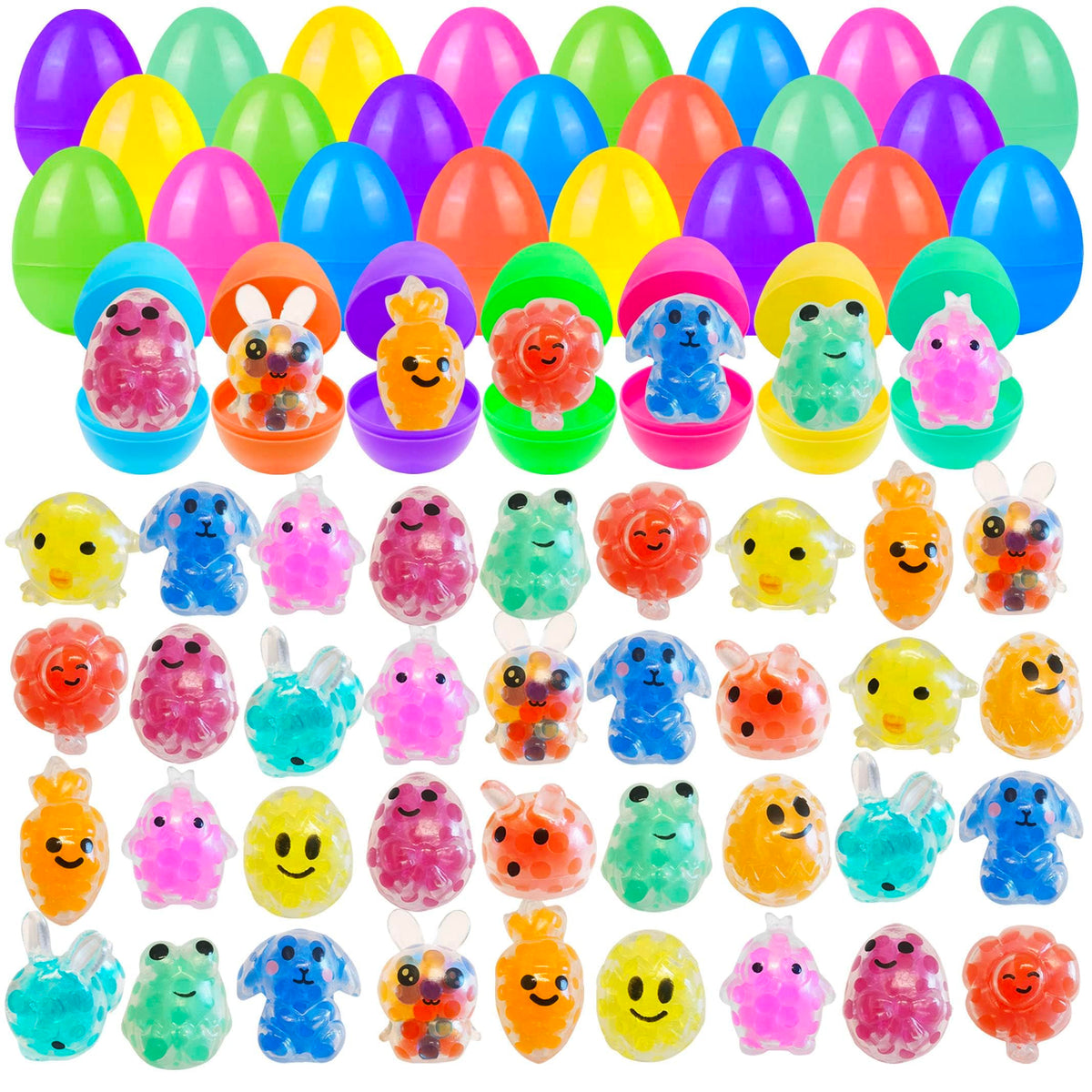 32 pack Easter eggs each containing a squishy toy