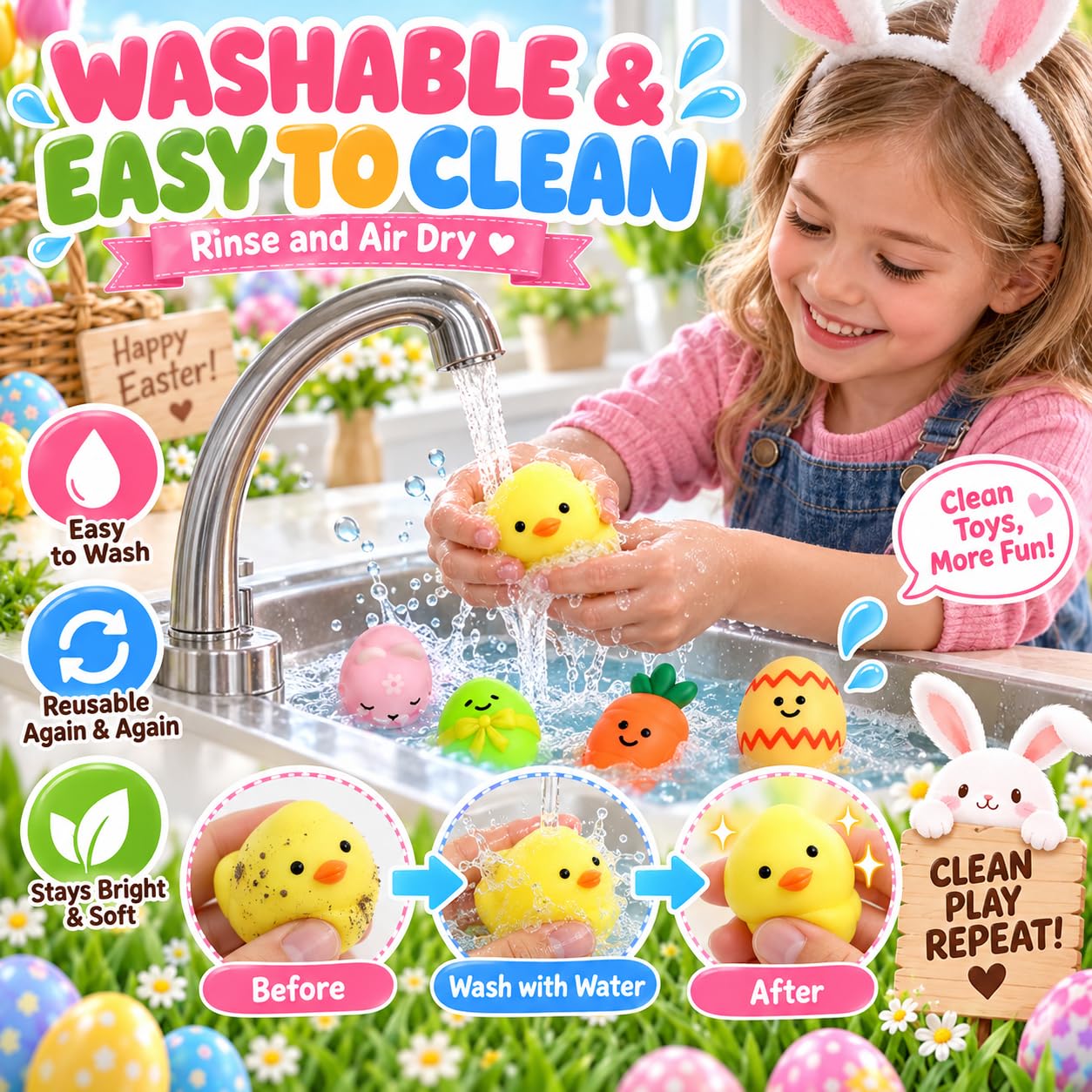 32 pack child safe Easter Mochi Squishy Toys for kids