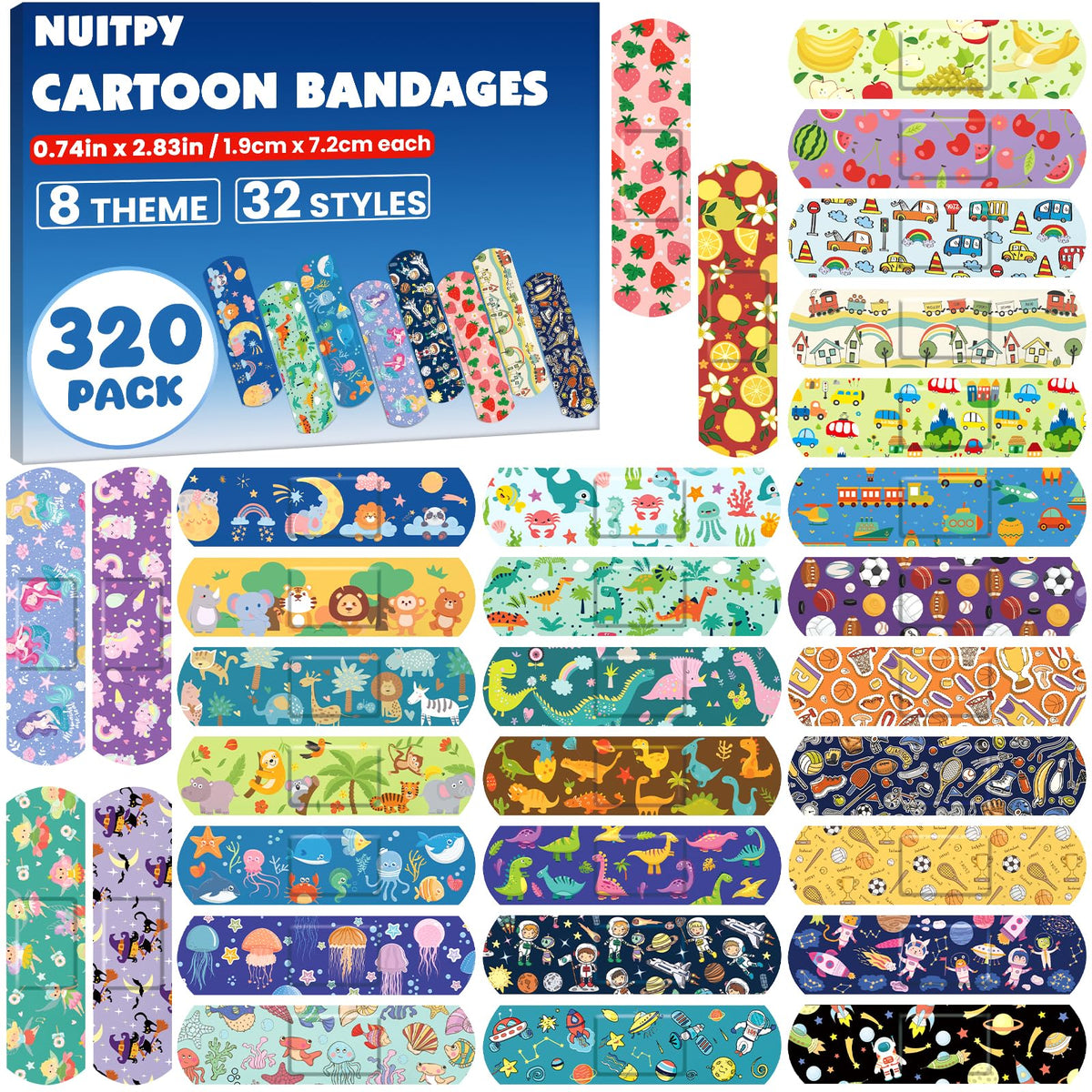 320 pack kids cartoon bandages with 32 styles variety