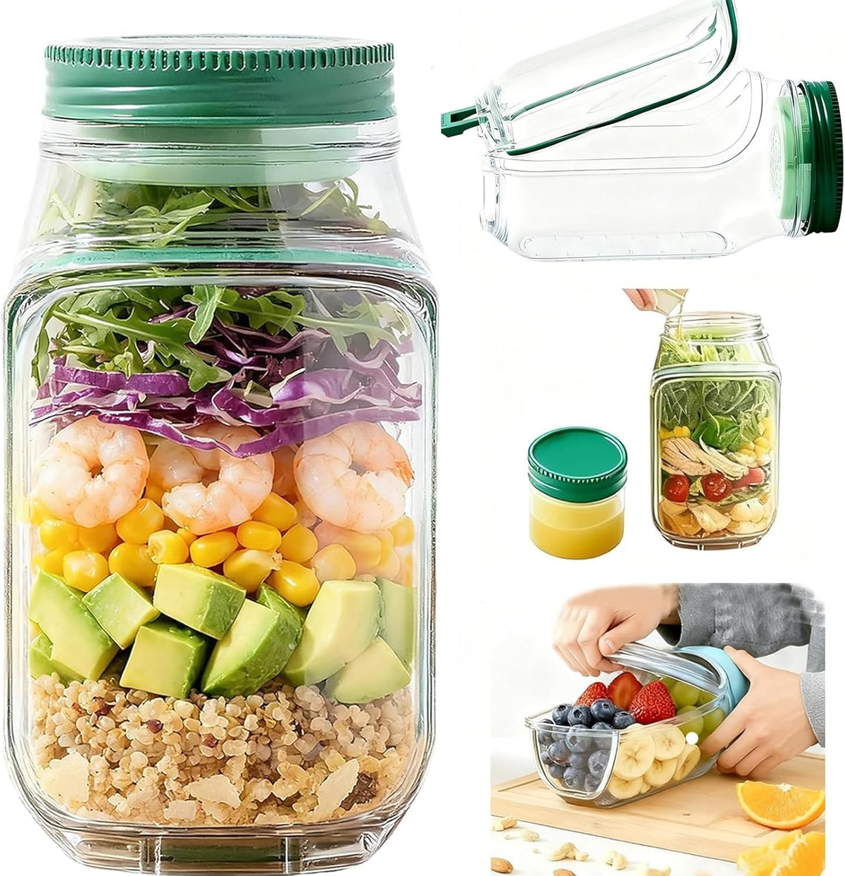 32oz salad shaker container with clear body