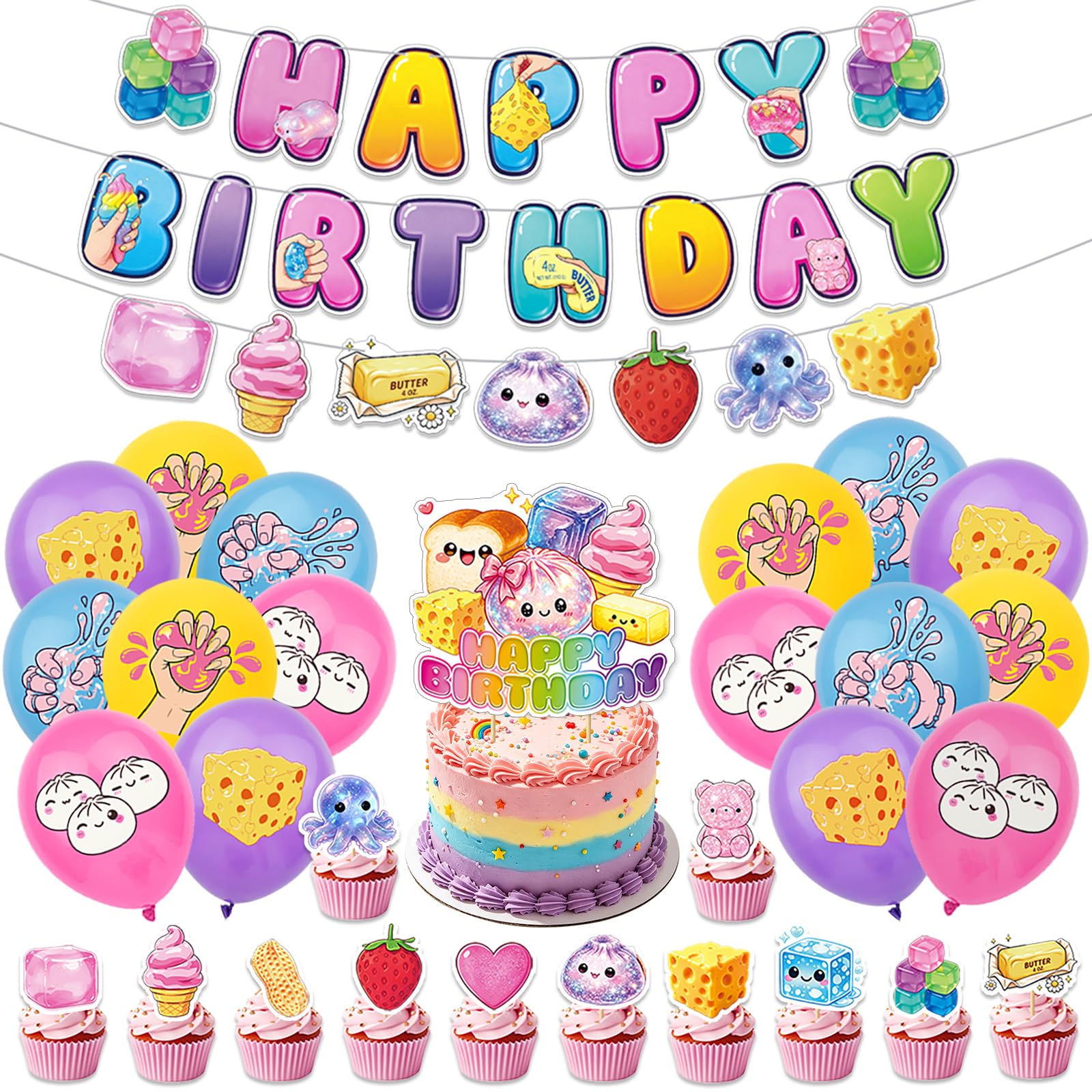 32pcs squishy birthday decorations banner kit