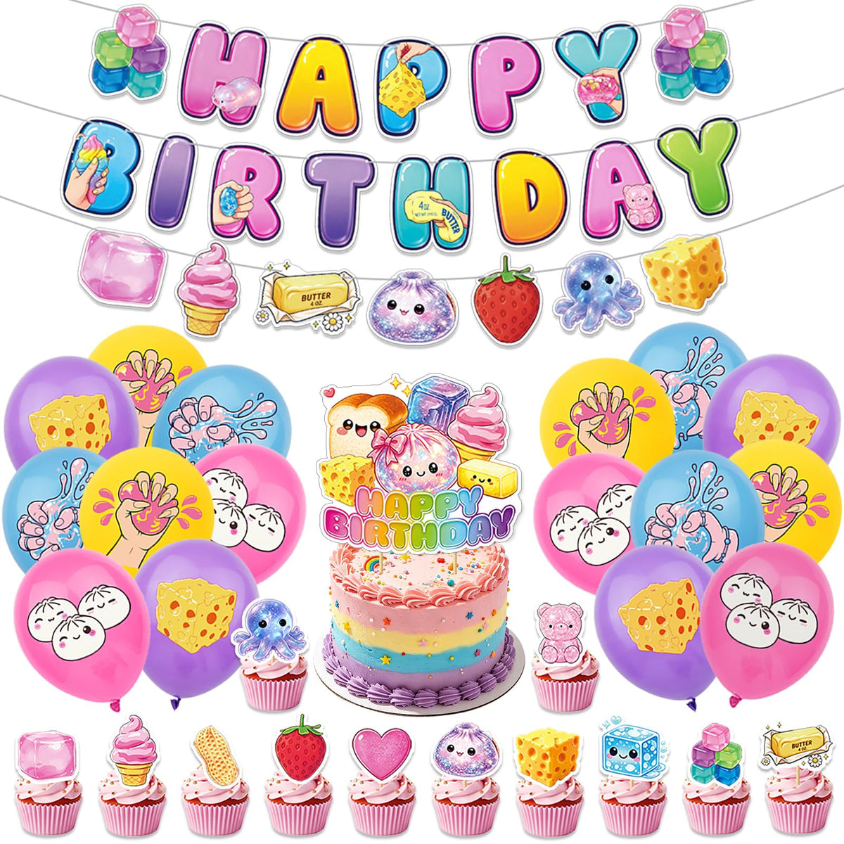32pcs squishy birthday decorations banner kit