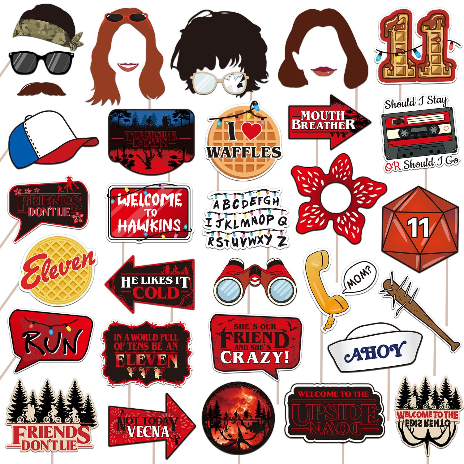 34pcs stranger birthday party decorations photo booth props for photos