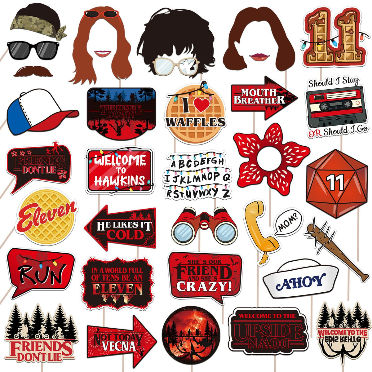 34pcs stranger birthday party decorations photo booth props for photos