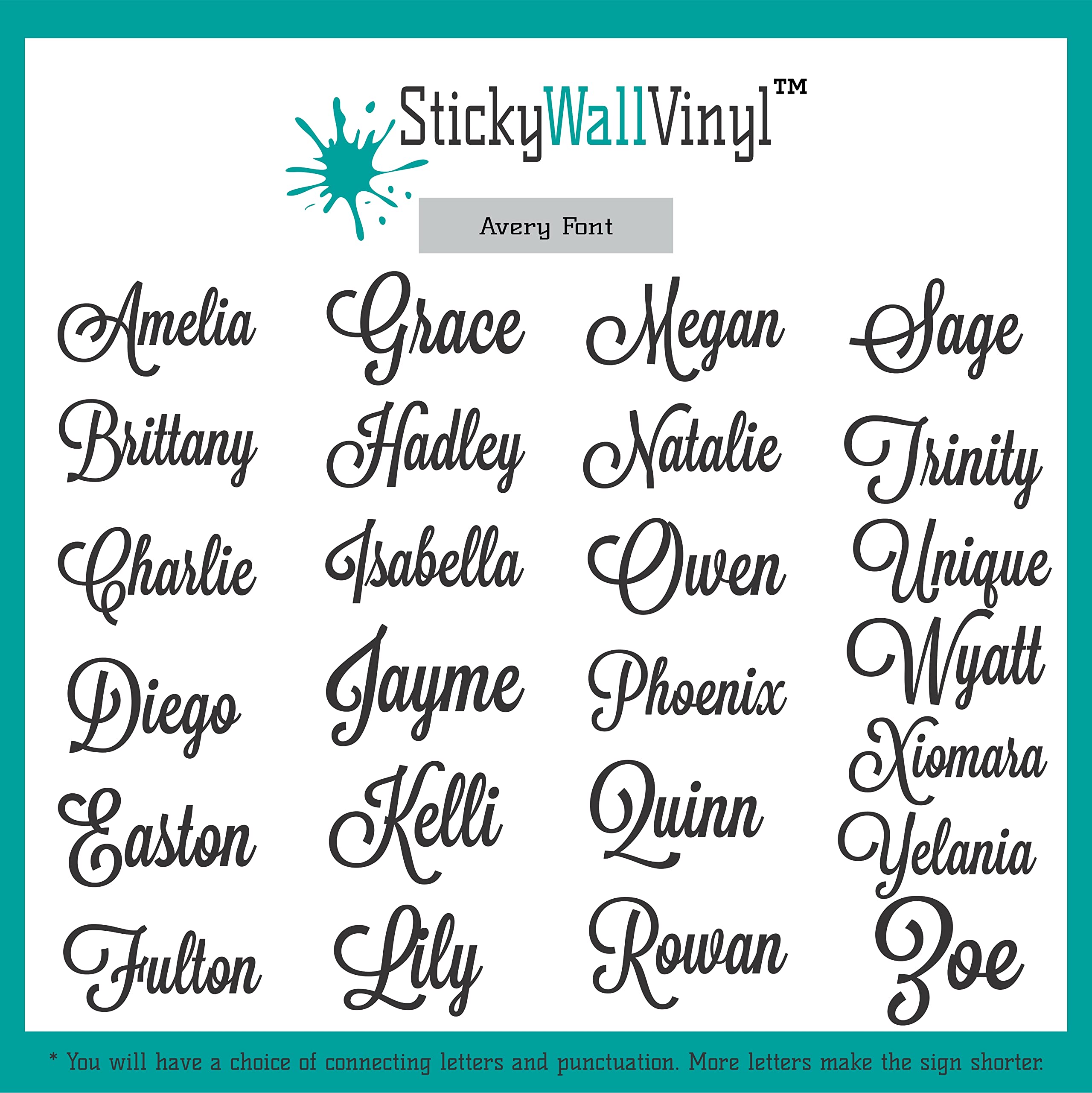 Custom name sign size adjustable featuring 35 fonts option
