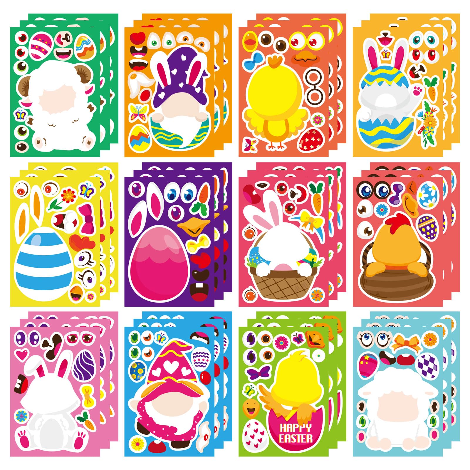 36 count Easter make a face stickers set for kids