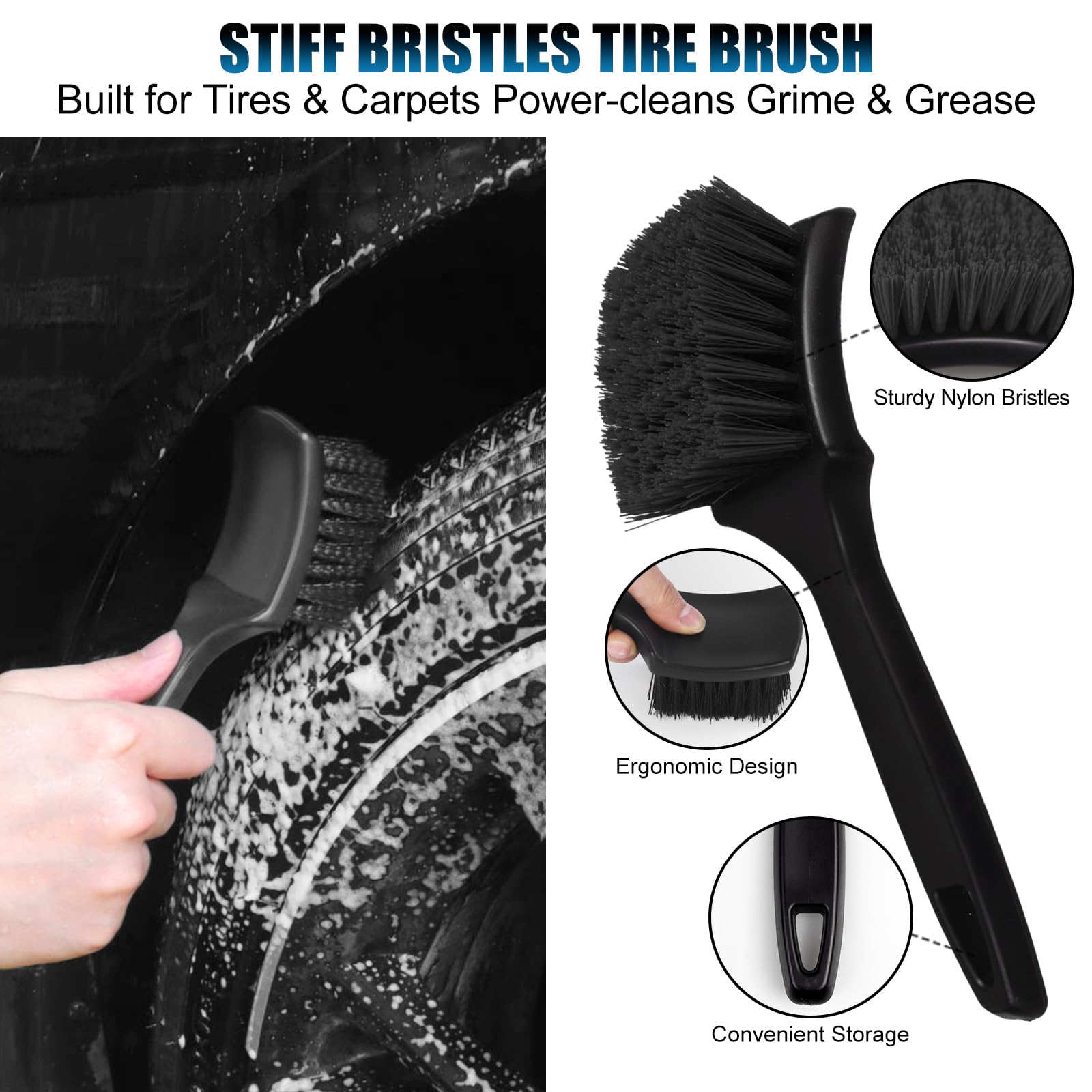 Flat detail brushes fit into tight gaps for thorough cleaning