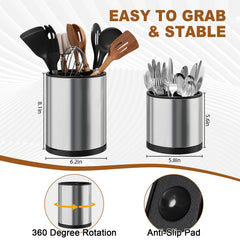 360° rotating utensil holder stainless steel angle view