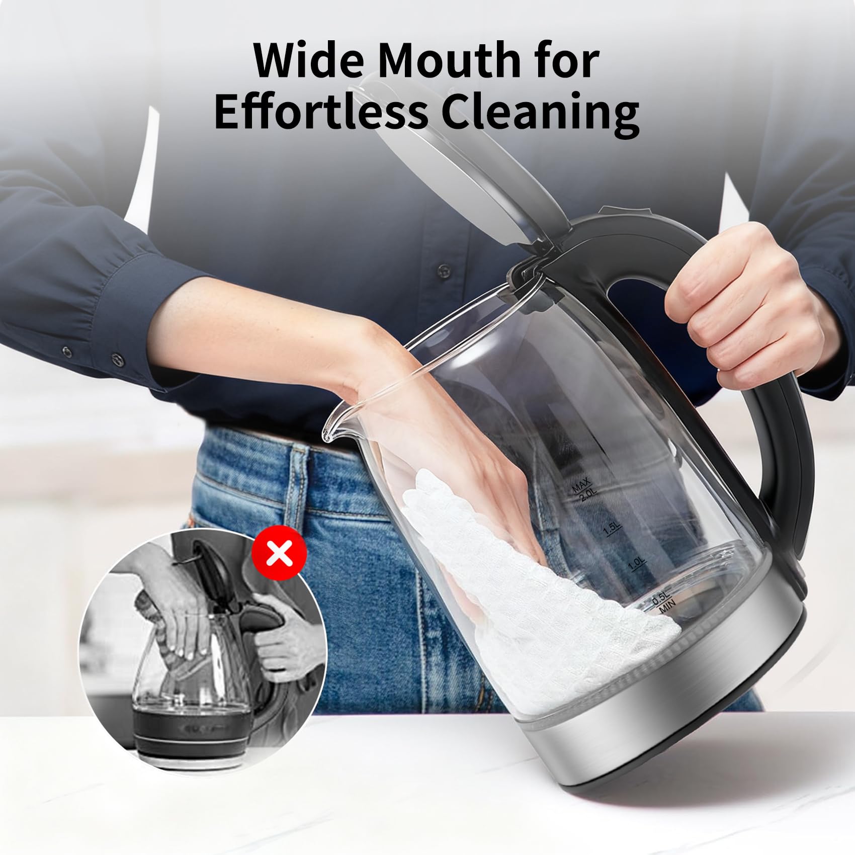2L capacity glass electric kettle for home or office