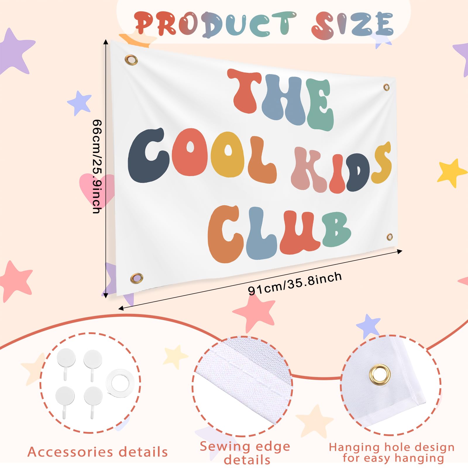 Rainbow colored polyester fabric wall banner for kids room