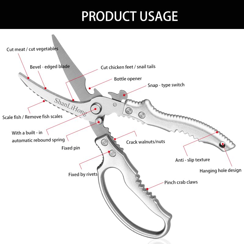 3Cr13 stainless steel blades kitchen scissors close view