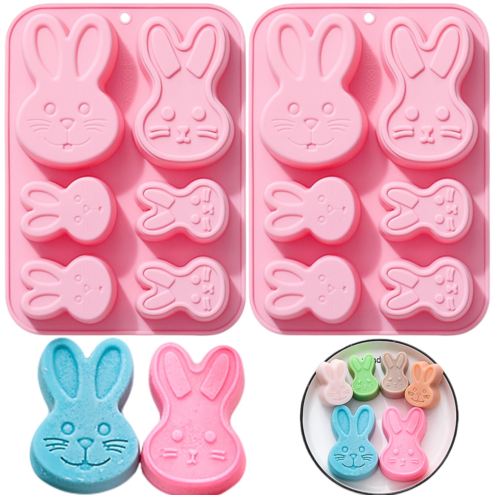 2 pink 3D Easter Bunny silicone molds for chocolate