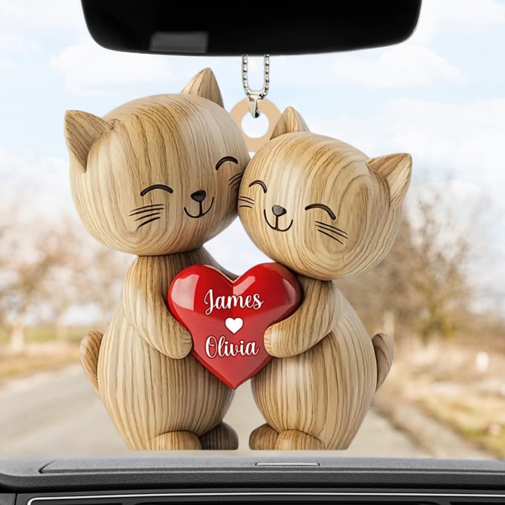 3x3 inch cat couple ornament with hanging string