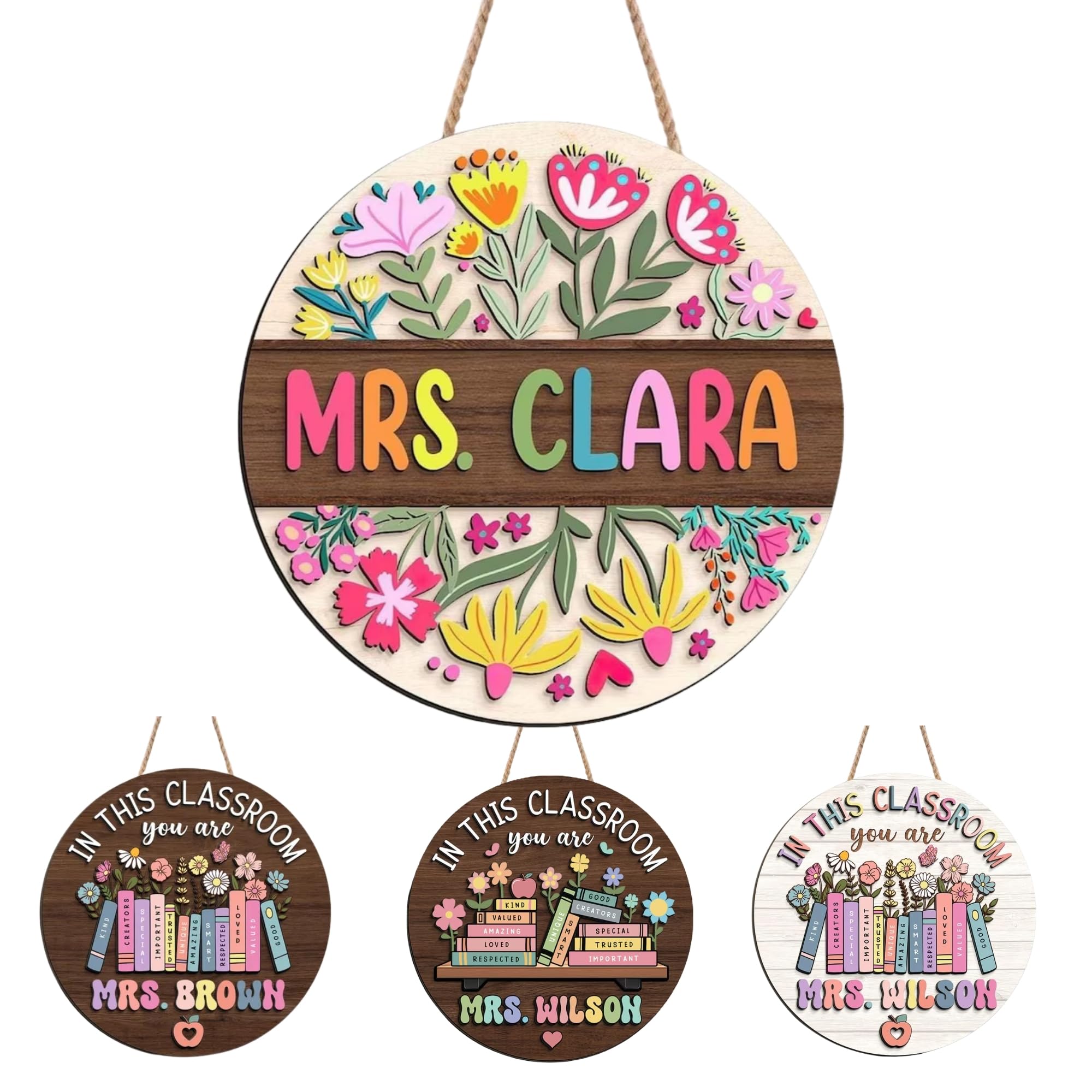 3D floral design on door sign for teacher