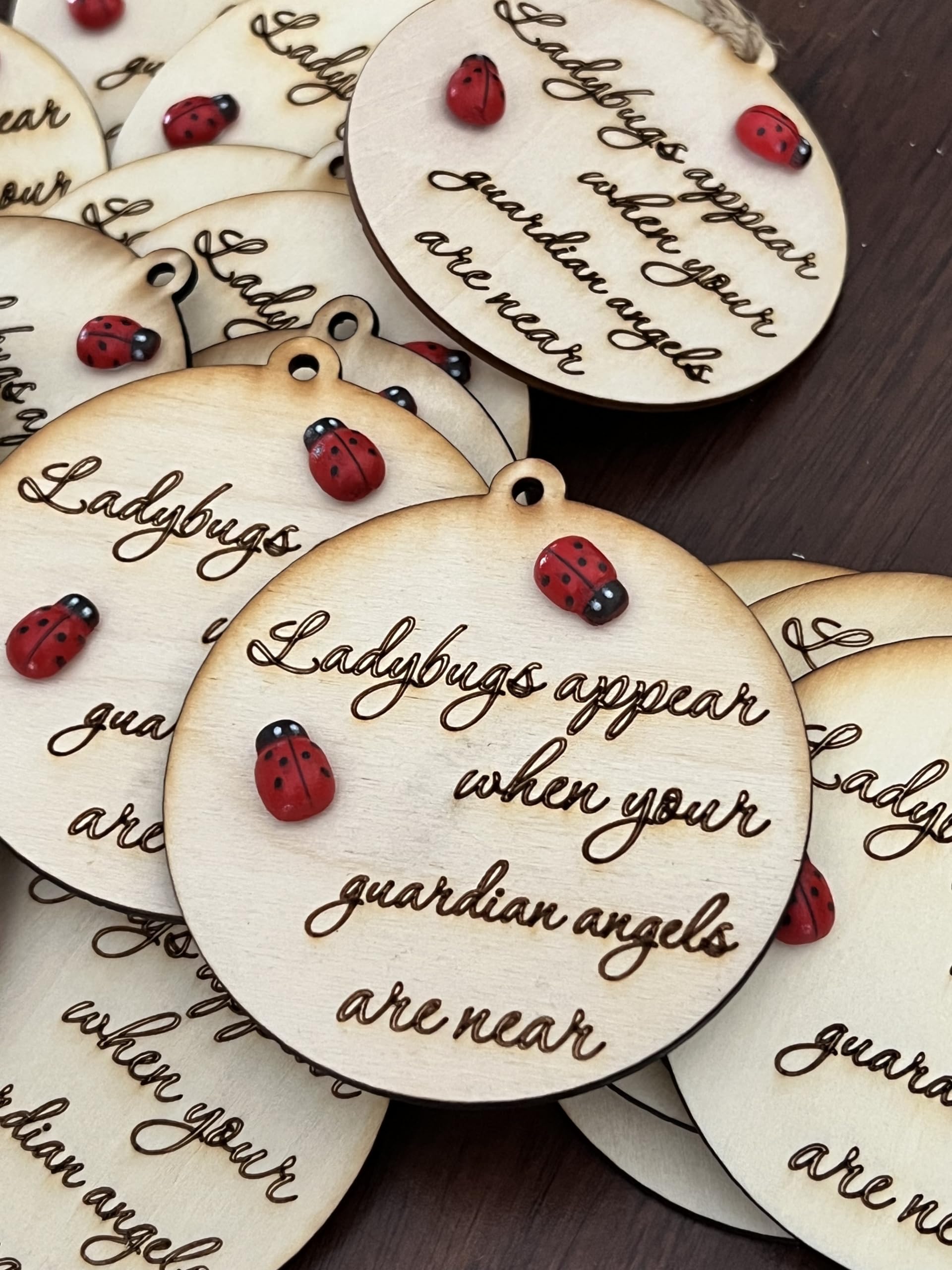 3D layered wooden lady bug on ornament for grief reminder