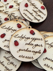 3D layered wooden lady bug on ornament for grief reminder