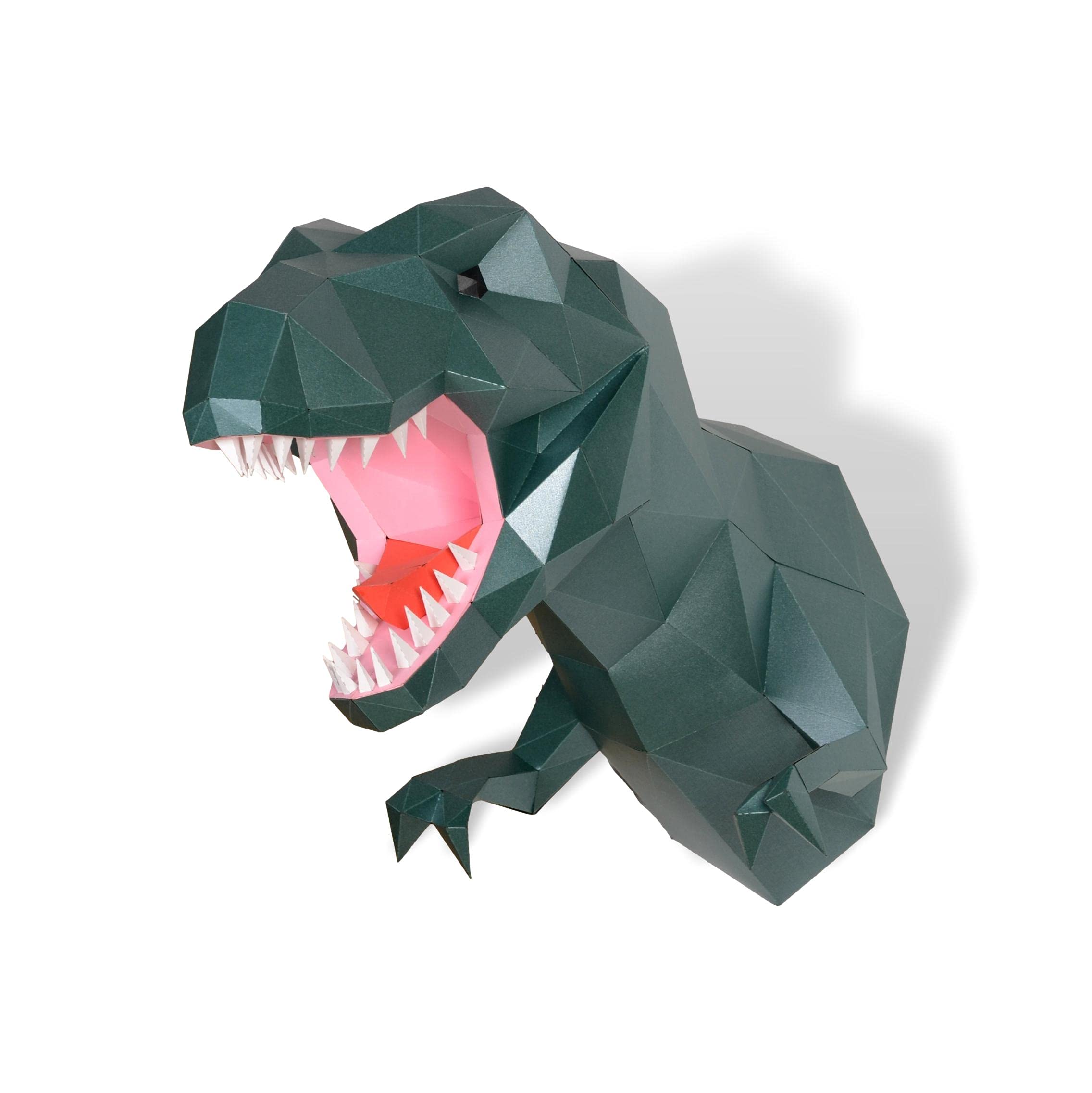 Low poly wall decor featuring tyrannosaurus rex trophy