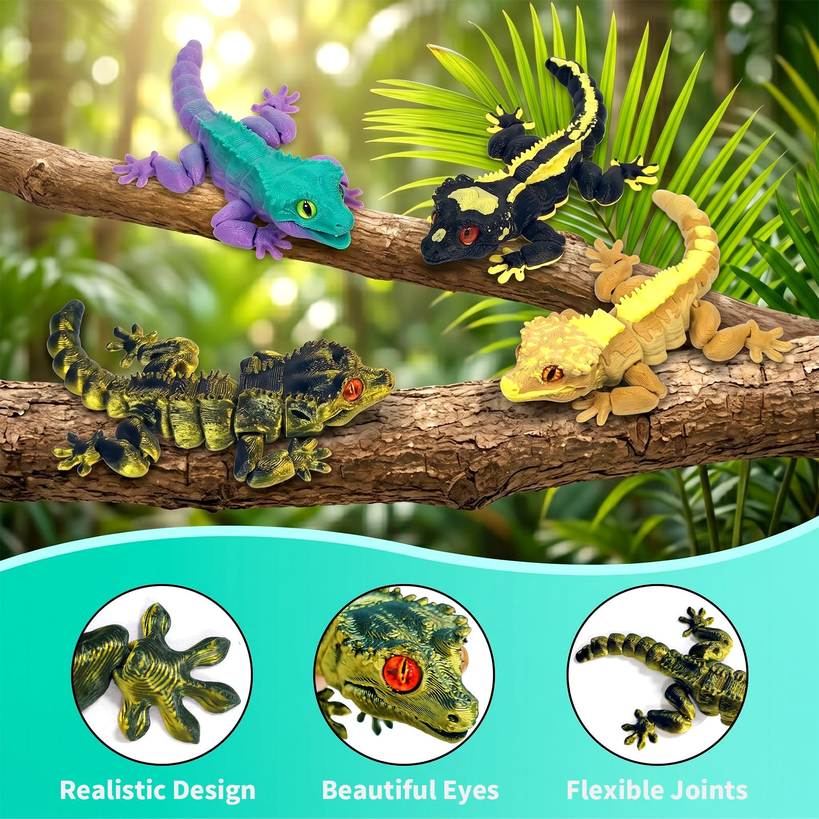 Articulated reptile figures with movable jaws 4.8in long