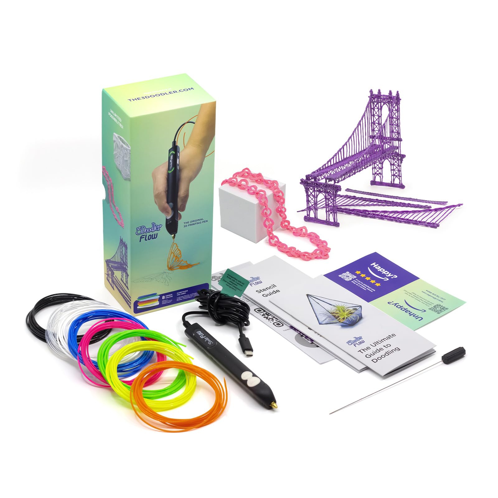 Box showing 8 color filament spools for 3Doodler Flow