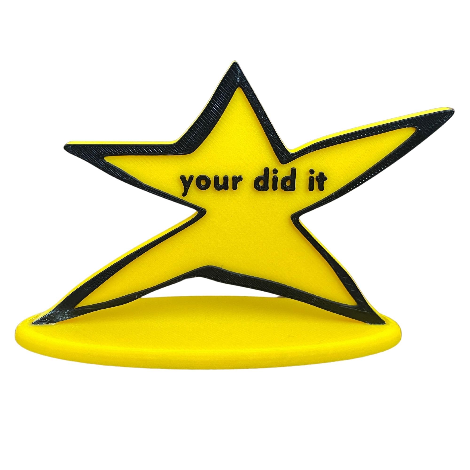 3D printed You Did It meme trophy in bright yellow with black accents