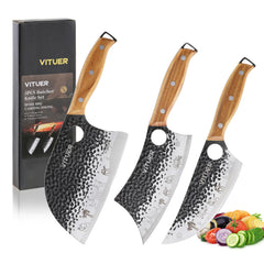 Three-piece 3PCS butcher knife set with hand forged blades