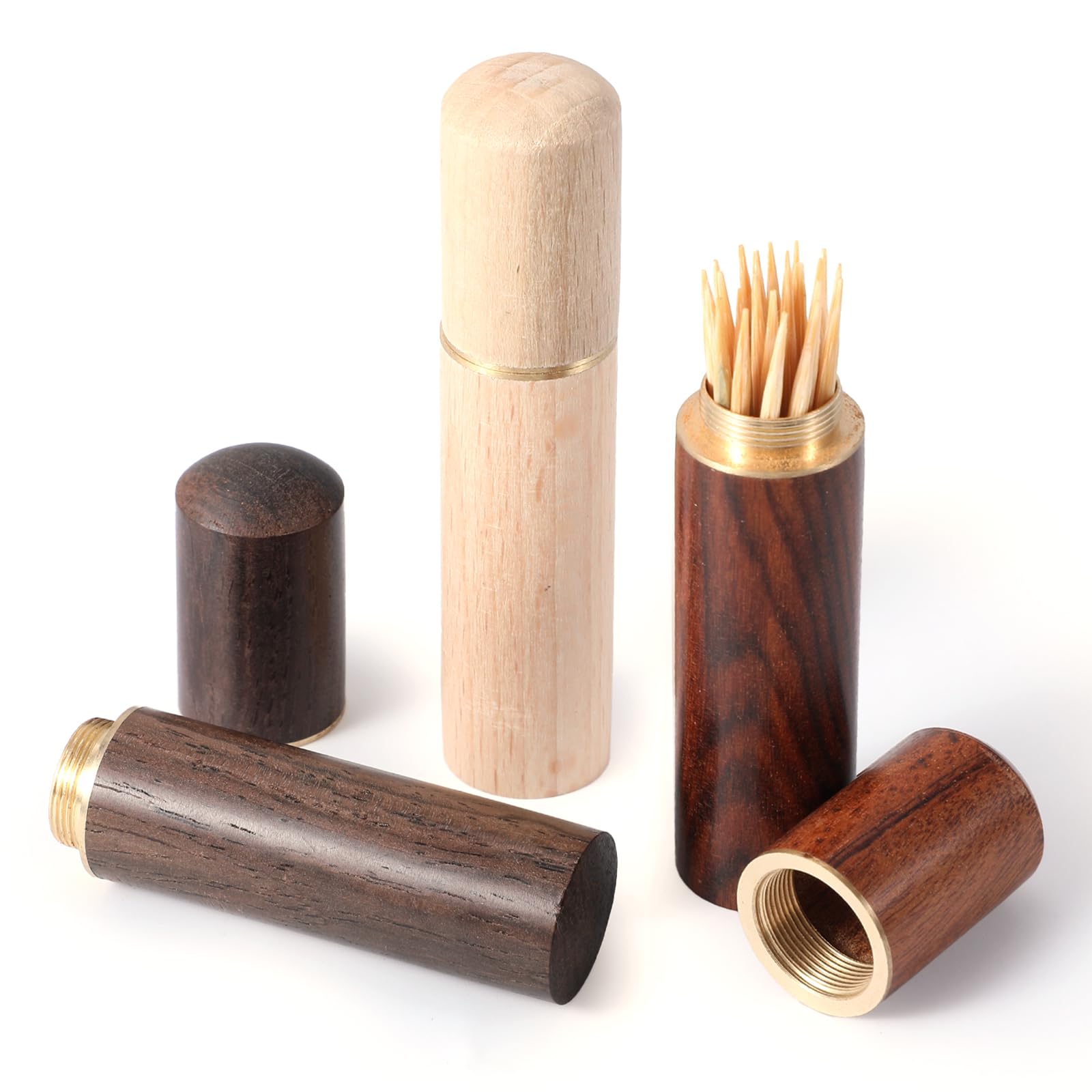 3pcs portable wood toothpick holder showing wood texture
