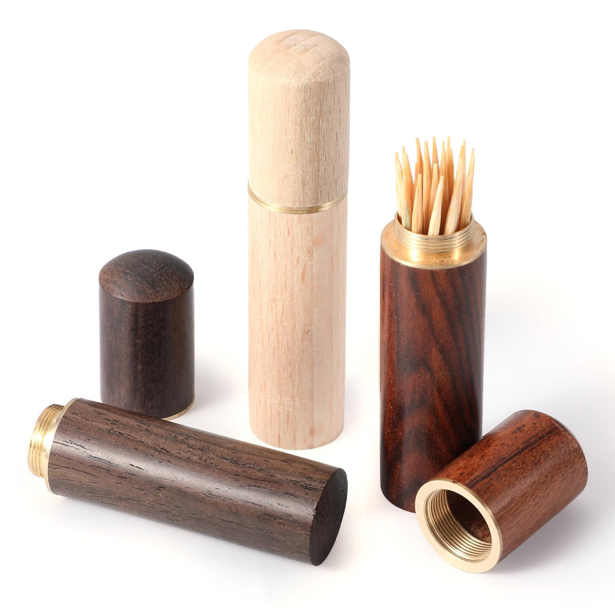 3pcs portable wood toothpick holder showing wood texture