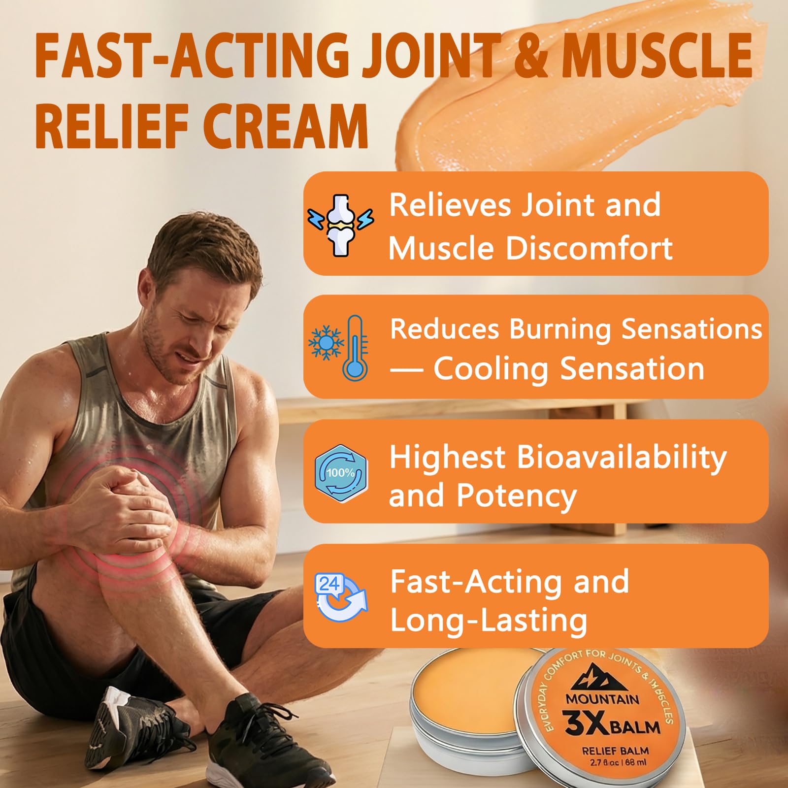 3X Relief Balm 2.7 fl oz tube for joints and muscles