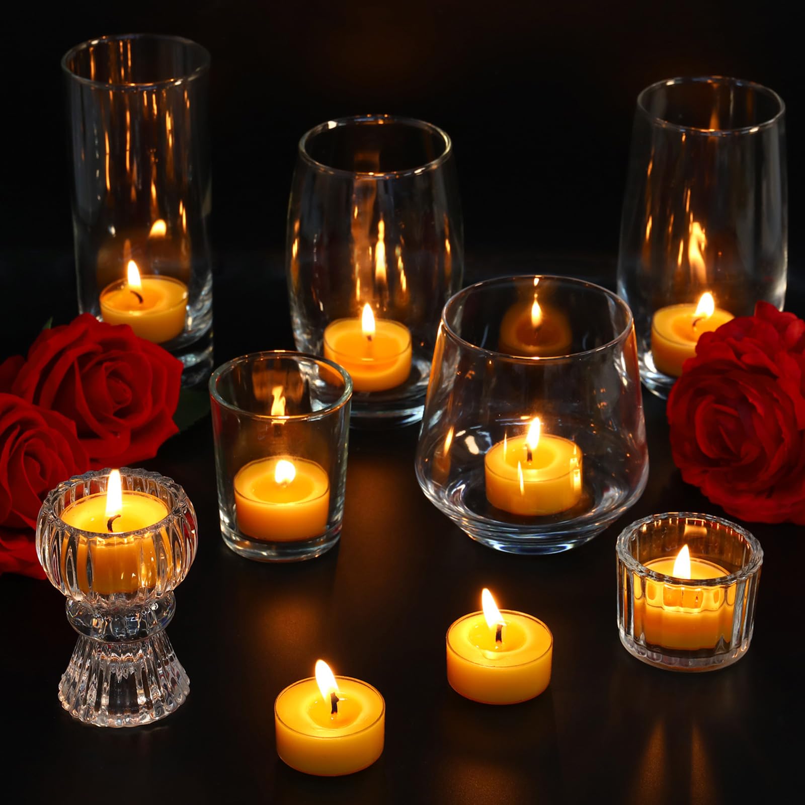 Beeswax tealights in clear cup showing no paraffin