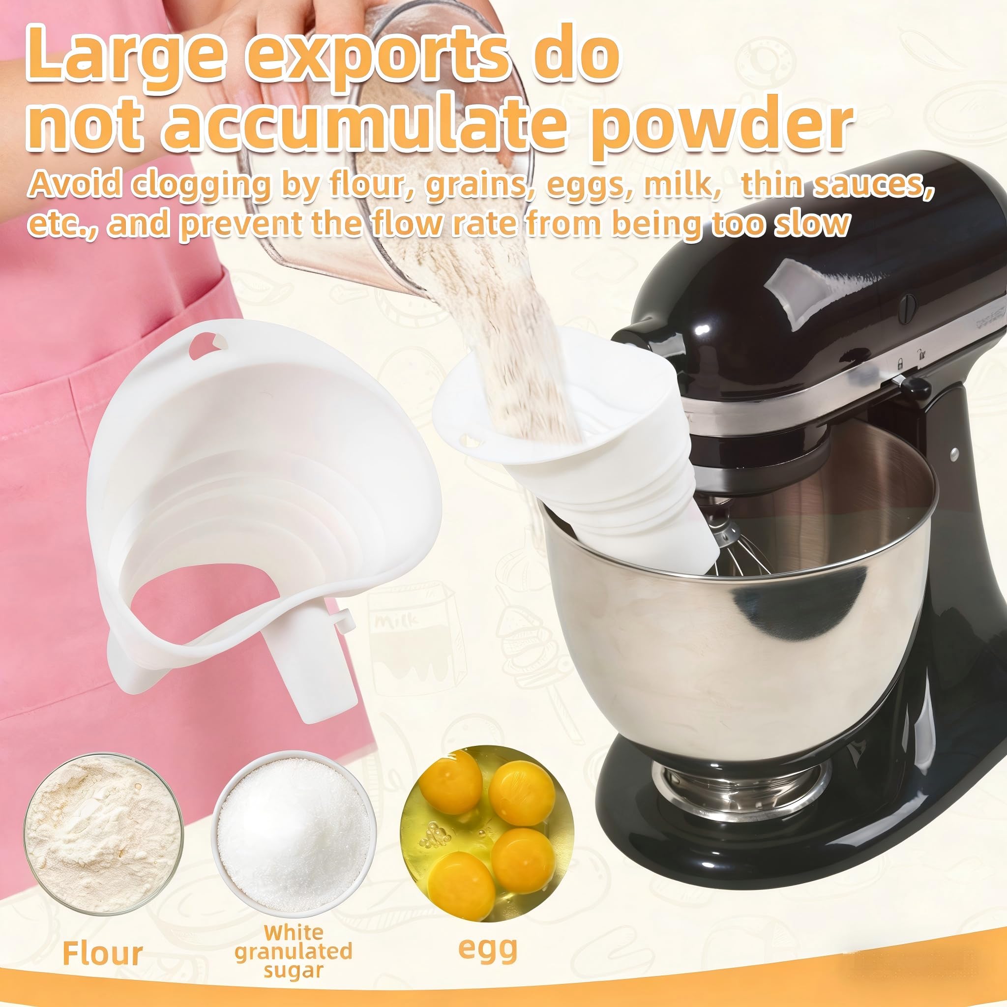 Kitchen Aid mixer accessory funnel for flour and other ingredients