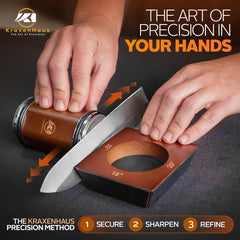 Knife being sharpened at 4 angles on rolling stand