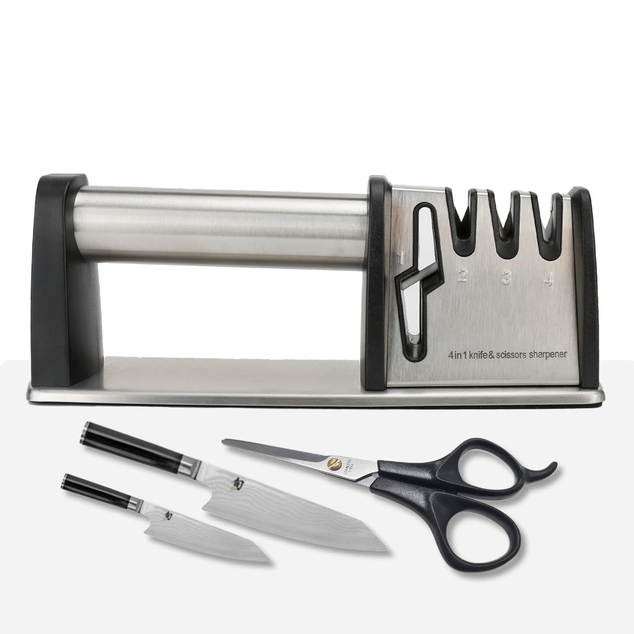 4 in 1 Knife and Scissors Sharpener handheld unit in black