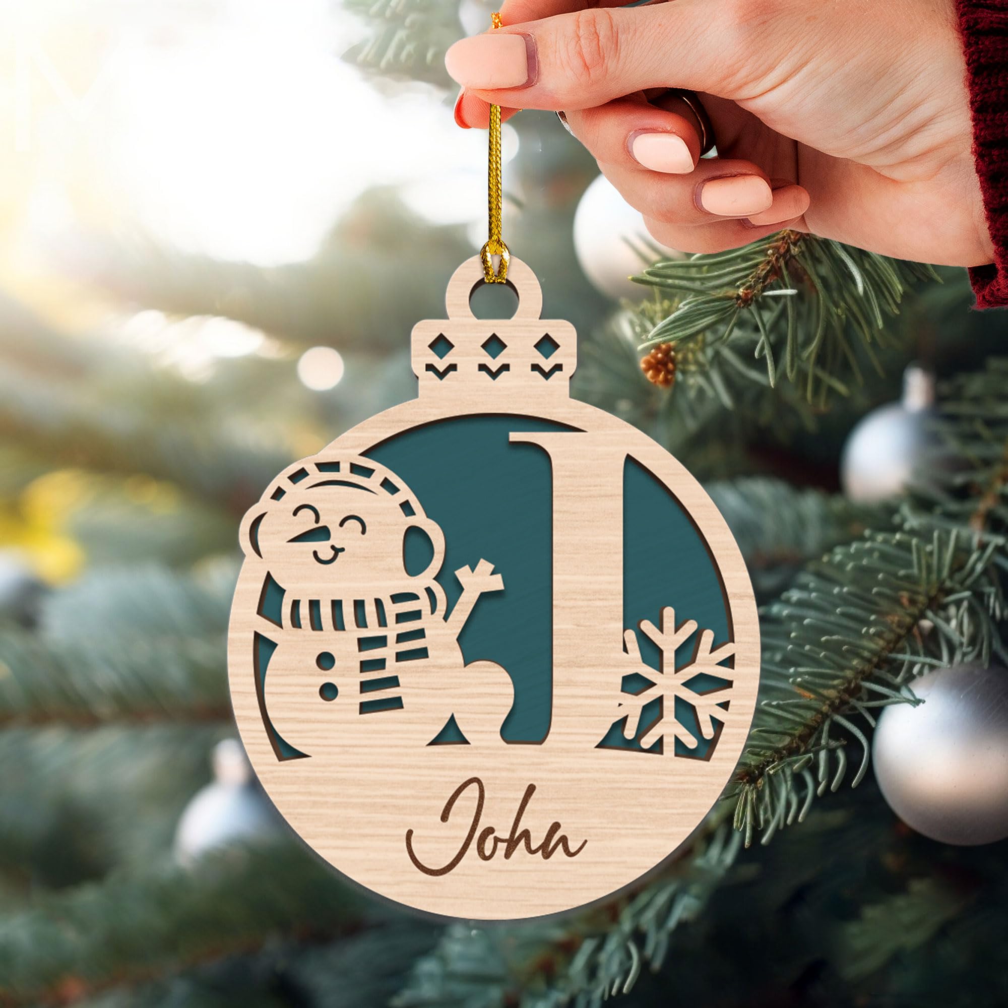4 inch diameter snowman wood ornament