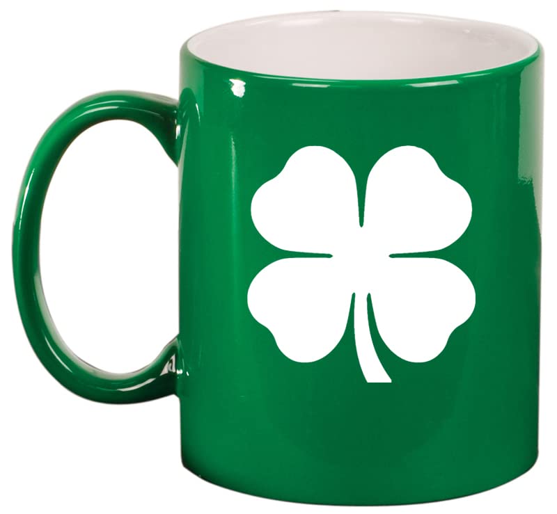 4 Leaf Clover Shamrock Ceramic Coffee Mug 11 oz green