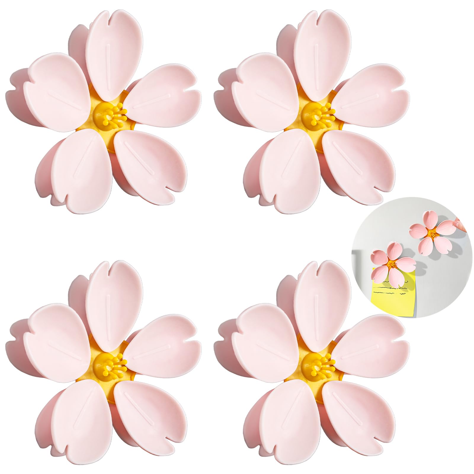 Four pack cherry chip clips magnetic set with pink and yellow blossoms