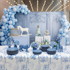 4 pack Toile De Jouy safari animal tablecloths blue