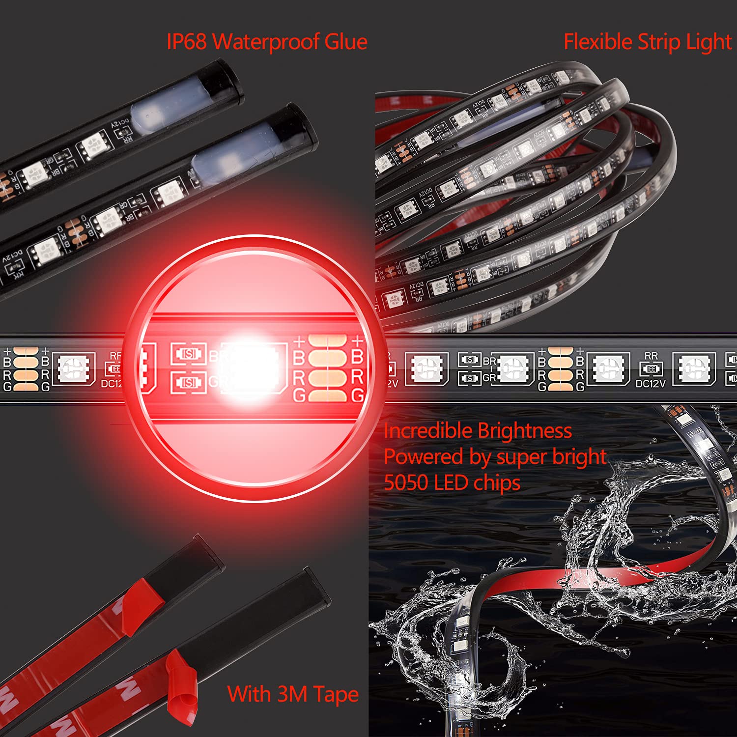 4 pieces car LED lights with various lengths